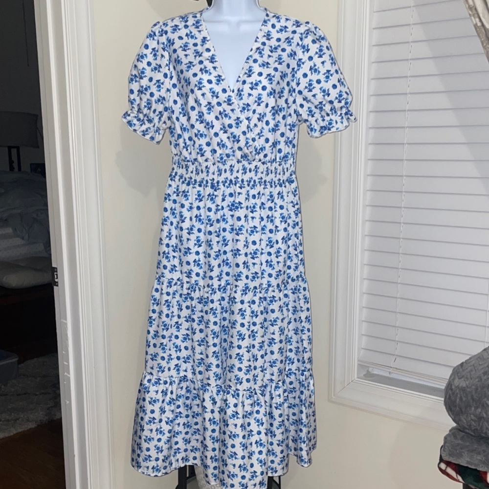 Shein Floral Blue and White Dress, Women’s L